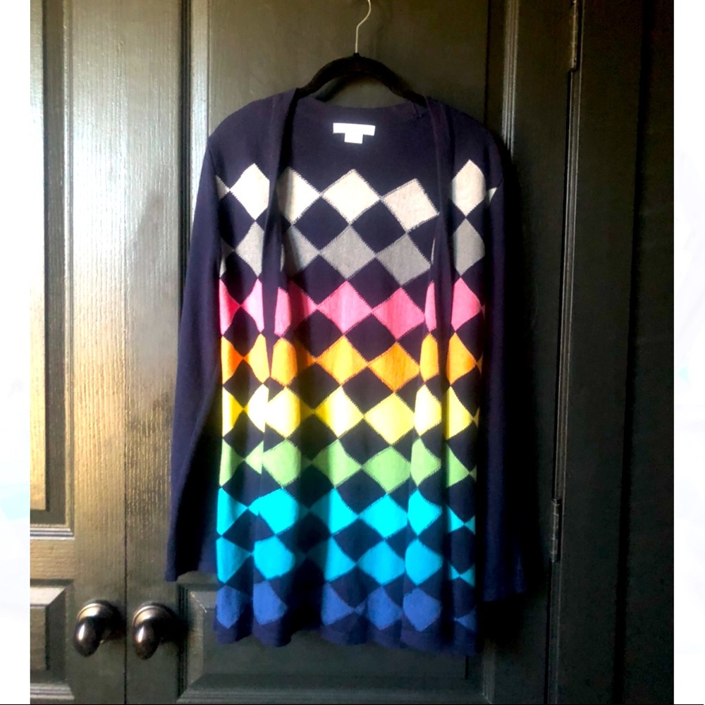 Rainbow Checkered Long Sweater Cardigan